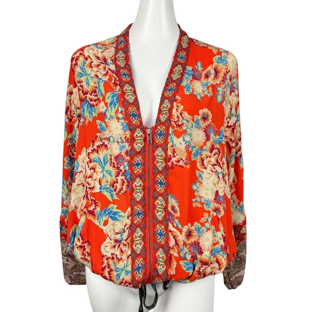 Free People Wildflower Zip Front Kimono Jacket Top Women's XS/S Boho Festival